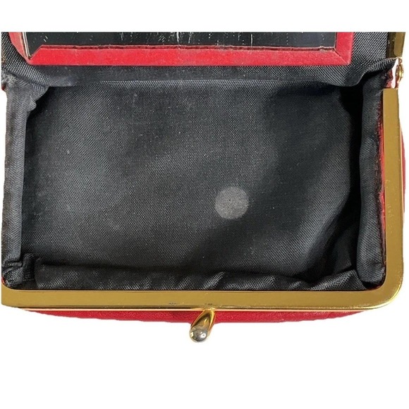 RARE Vintage Dior Red Leather Kiss Lock Mirrored Lipstick Makeup Wallet Case - Picture 11 of 16